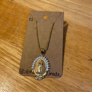 Gold and Silver virgen Mary Pendant Necklace